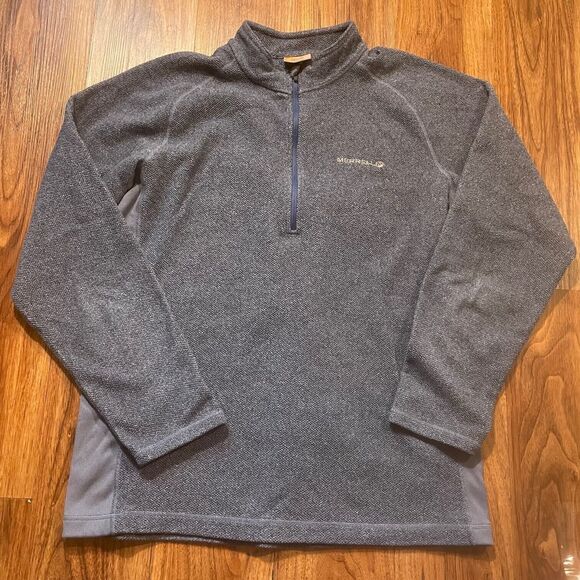 Merrell 1/4 Zip Sweater Men Size M Long Sleeve Mock Neck Blue Polyester Pullover - Picture 1 of 6